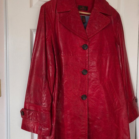 Ruby Red Danier Button Down Leather Coat - Picture 2 of 12